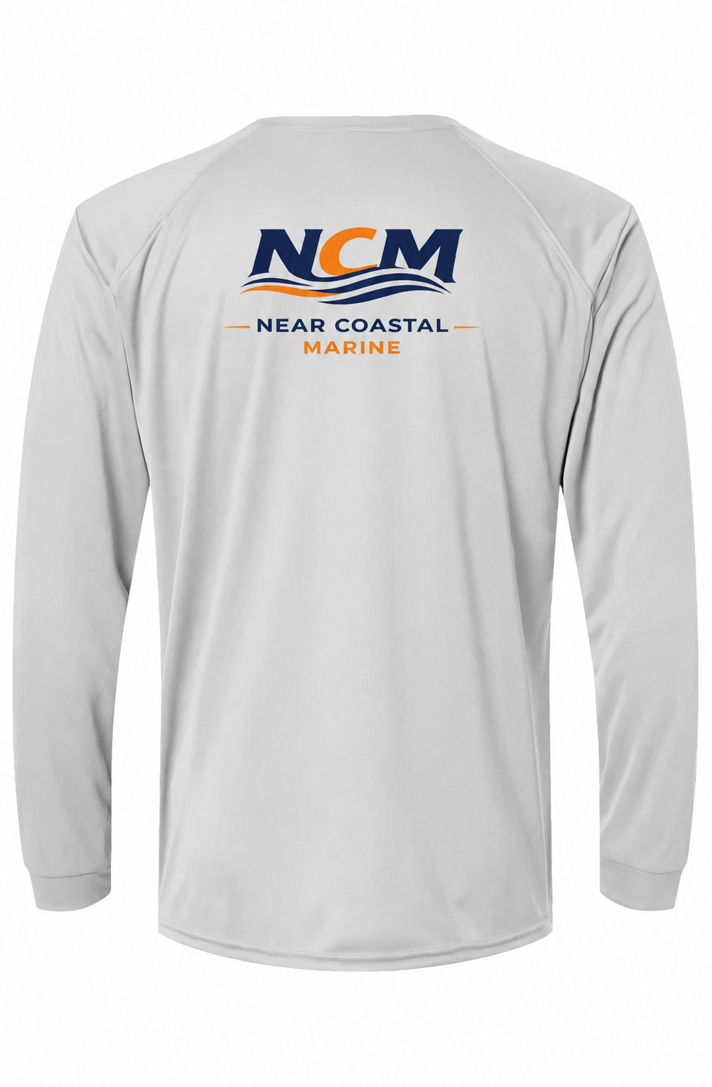 Back of aluminum NCM Logo UPF 50 Performance Fishing Shirt