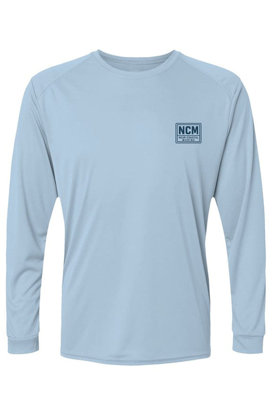 Front of Blue Mist NCM Compass UPF 50 Performance Fishing Shirt